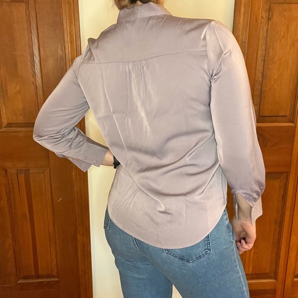 Shallow Streams Lavender Tie Neck Button Front Blouse Office Career - Picture 6 of 10